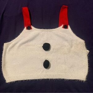 No Boundaries White Fuzzy Top Red Straps With Black Buttons Brand New with tags